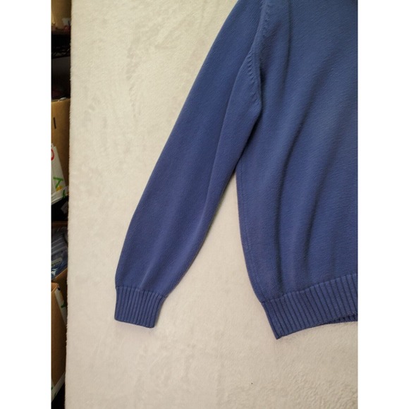 Lands' End Sweater Men Large Blue Knit Cotton Long Raglan Sleeve V Neck Pullover - Picture 6 of 9